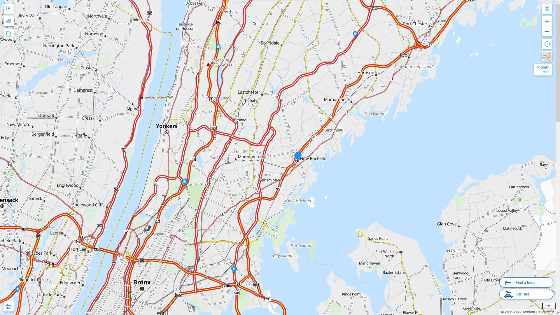 New Rochelle New York Highway and Road Map